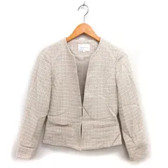 フレディ エミュ fredy emue ツイード ノーカラー ジャケット アウター 総裏地 チェック 36 ベージュ /NT24