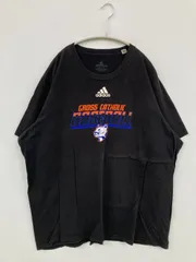 adidas アディダス Tシャツ/カットソー 2XL ブラック 前面プリント ブランドロゴ ミドル丈 半袖 クルーネック(丸首)