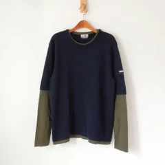 ICEBERG JEANS アイスバーグ ニット フェイクレイヤードデザイン イタリア製 ネイビー×モスグリーン M （t-514）のサムネイル