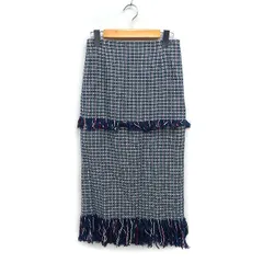 ルシェルブルー LE CIEL BLEU ツイード フリンジ タイトスカート ロング丈 34 ブルー 青 /FT31