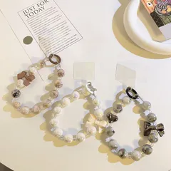 携帯ストラップ マーブル ハート リボン ビーズチェーン カメラ キーホルダー 女性