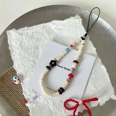 アクセサリー ハンドメイド ブラック フラワー ビーズ リストチェーン 可愛い カラフル スマホストラップ CCDカメラストラップ