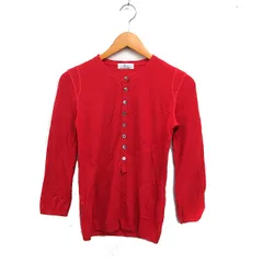 レキップヨシエイナバ L'EQUIPE YOSHIE INABA ウール ニット セーター 7分袖 ヘンリーネック 無地 レッド 赤 /FT19