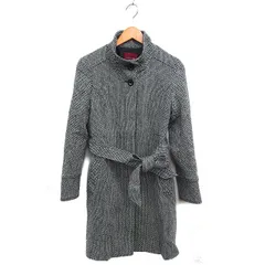 タカQ タカキュー TAKA-Q ニット スタンドカラー コート アウター ロング リボン 比翼仕立て ウール混 M 黒 ブラック /NT31