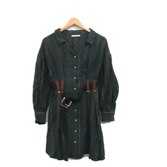 レディアゼル REDYAZEL シャツ ワンピース 長袖 ミニ ベルト ストライプ S グリーン 緑 /KT21