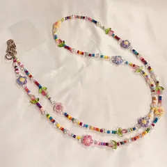 携帯ストラップ 長め カラフル チューリップ ビーズ チェーン アクセサリー
