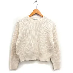 ザラ ZARA クルーネック ニット セーター リブ ドロップショルダー ゆったり クロップド 長袖 M オフホワイト /NT26