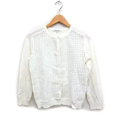 グローバルワーク GLOBAL WORK ニット カーディガン 丸首 シアー チェック 切替 L オフホワイト 白 /FT45