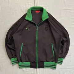 希少　00s　archive　アーカイブ古着　OLD PUMA　プーマ　ヒットユニオン　日本製　トラックジャケット　ハイネックジャージ　フルジップアップ　ピューマロゴ刺繍　エンブレム　ライン　ブラウン×グリーン　Oサイズ　一点物　Y2K　C-BOY　ストリート