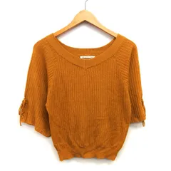 マジェスティックレゴン MAJESTIC LEGON リブニット セーター ショート丈 レースアップ ワイド袖 ラグランスリーブ 五分袖 丸首 綿混 M ライトブラウン 茶 /HT6