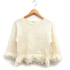 グローバルワーク GLOBAL WORK ニット セーター フリンジ ワイド クロップド ドロップショルダー ボートネック 長袖 M オフホワイト /NT2