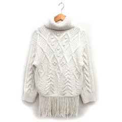ザラ ZARA タートルネック ニット セーター フリンジ ケーブル編み リブ ドロップショルダー 長袖 M オフホワイト /NT14