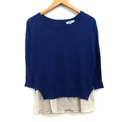 N.Natural Beauty Basic N.ナチュラルビューティーベーシック セーター ニット レイヤード風 シフォン 無地 シンプル 切替リブ 飾りボタン 長袖 丸首 ウール混 M ネイビー 紺 /HT21