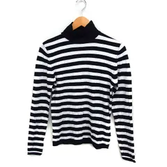 ザラ ZARA ボーダー ニット セーター 長袖 ハイネック M ブラック 黒 /FT33