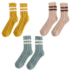 [Kai La Nalu] もこもこ 靴下 レディース 可愛い 厚手 ルーム ソックス 防寒 女性 ふわふわ フロア サンゴフリース 冬 暖かい 冷え対策 ゆったり靴下 もこもこ [【カラー】B(マスタード、ライトグリーン、ベージュ)] [Free Size]