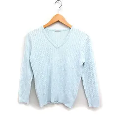 オペークドットクリップ OPAQUE.CLIP Vネック ニット セーター 長袖 ケーブル編み 綿混 38 M ライトブルー /FT5