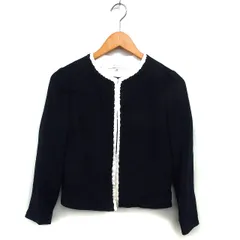 アンケート en quete ツイード ノーカラー ジャケット アウター 総裏地 クロップド コットン 綿 38 紺 ネイビー /NT34