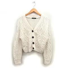 ダブルクローゼット w closet ワイド カーディガン ニット アラン模様 ケーブル編み リブ クロップド 長袖 F オフホワイト /NT34