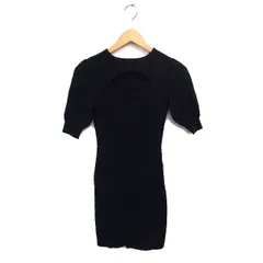 リゼクシー RESEXXY 胸空き カットオフ ニット ワンピース タイト リブ ミニ 五分袖 S 黒 ブラック /NT27