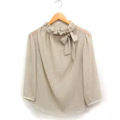 アニープラス anni plus シアー 千鳥柄 ブラウス 長袖 フリルハイネック リボン 2 ベージュ /FT43