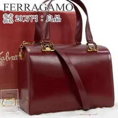 本物 送料無料 フェラガモ 2WAYショルダーバッグ ハンドバッグ ミニボストンバッグ レディース ガンチーニ 赤紫色 ワインレッド ボルドー 珍しい 斜め掛け 自立可能 ロゴ マーク 本革 レザー ゴールド金具 ハイブランド おしゃれ 鞄 バック I306