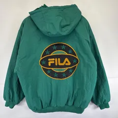 古着 90's/90年代 フィラ FILA ナイロンジャケット 中綿 パーカー バックロゴ刺繍 フルジップ 大きいサイズ  グリーン メンズ