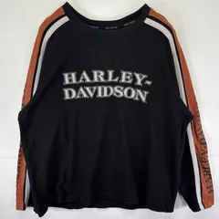 古着 ハーレーダビッドソン HARLEY DAVIDSON 長袖Tシャツ バックロゴ刺繍 袖ロゴ ビッグロゴ トレーナー 大きいサイズ 2XL  ブラック メンズ