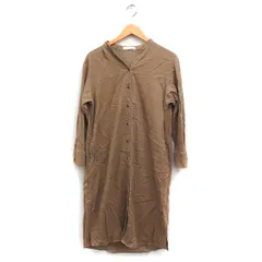 シューラルー SHOO・LA・RUE コーデュロイ シャツ ワンピース 長袖 ロング スリット 無地 コットン 綿 M ブラウン 茶 /FT18