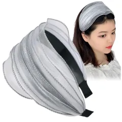カチューシャ レディース 痛くない シフォン ヘアアクセサリー 幅広 太め 大人 可愛い おしゃれ 髪留め ヘアバンド ワイド (グレー, フリーサイズ) [グレー] [フリーサイズ]