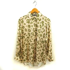ザラ ZARA ステンカラー シャツ ブラウス アニマルプリント 透け感 長袖 M ベージュ カーキ /NT31
