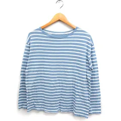 ハートマーケット HEART MARKET コットン 綿 Tシャツ ボーダー 長袖 丸首 F ライトブルー ホワイト 白 /FT42