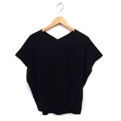 イェッカヴェッカ YECCA VECCA Vネック バックロング ニット セーター フハイゲージ ラメ混 半袖 F 黒 ブラック /NT26