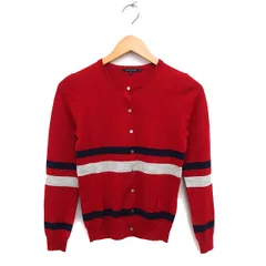 マカフィー MACPHEE トゥモローランド ウール カーディガン ニット ボーダー リブ ハイゲージ 長袖 1 赤 レッド /NT3