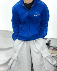 アディダス オリジナル ブルー フードジップアップ L