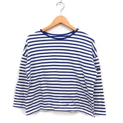 ハートマーケット HEART MARKET ボーダー Tシャツ  7分袖  丸首 コットン 綿 M ホワイト 白 ブルー 青 /FT33