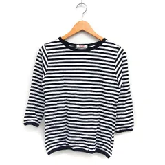 ハートマーケット HEART MARKET ボーダー Tシャツ  7分袖 丸首 コットン 綿 F ブラック 黒 ホワイト 白 /FT22