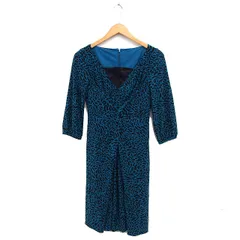 プリカジュール plique a jour 柄 ワンピース ロング丈 7分袖 フレア 40 ブルー 青 ブラック 黒 /FT28