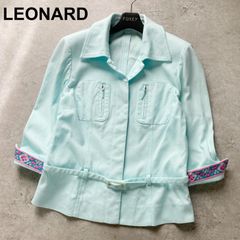 大きいサイズ✨レオナール ジャケット ツイード トリム 44 2XL 水色 花