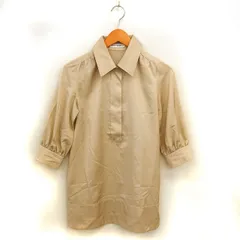 エムプルミエ ブラック M-Premier BLACK ステンカラー チュニック ブラウス 比翼仕立て スリット ギャザー ハーフボタン 七分袖 34 ベージュ /NT2