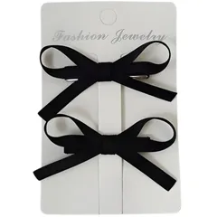 SakuraLovely8 リボン ヘアアクセ ヘアクリップ バレッタ 髪飾り 成人式 卒業式 2個 (ブラック) [ブラック]