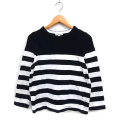 グローバルワーク GLOBAL WORK ケーブルニット ボーダー セーター 切替 長袖 コットン 綿 S ブラック 黒 /FT23