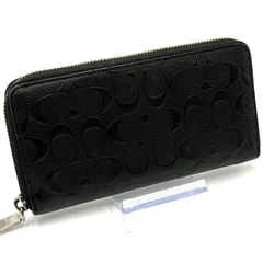 コーチ COACH シグネチャー アコーディオン ウォレット エンボス 長財布 ラウンドファスナー お札入れ 男女兼用 ブラック レザー