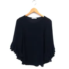 エムプルミエ ブラック M-Premier BLACK シフォン ブラウス フリルスリーブ ラウンドネック 透け感 七分袖 34 黒 ブラック /NT3