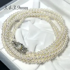 【極美品✨テリ強】 あこや真珠 3.4-3.9mm ロングネックレス 126.5cm 2連 3連 ベビーパール アコヤ 本真珠