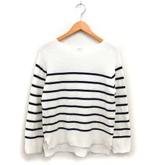 オペークドットクリップ OPAQUE.CLIP ニット カットソー ロングテール ボーダー コットン 綿 リブ ボートネック 長袖 L 白 ホワイト /NT14