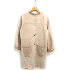 ザラ ZARA フェイクスエード ノーカラー コート アウター ロング ゆったり ドロップショルダー M ベージュ /NT5