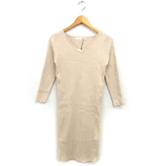 ロイヤルパーティー ROYAL PARTY ニット ワンピース タイト ロング リブ Vネック ストレッチ 長袖 F ベージュ /NT11