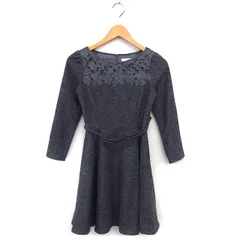 プロポーション ボディドレッシング PROPORTION BODY DRESSING レース ワンピース フレア ミニ ウール混 ボートネック ベルト 長袖 1 グレー /NT17