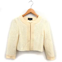 クイーンズコート QUEENS COURT ツイード ジャケット ショート ノーカラー ウール混 総裏地 2 クリーム /NT3