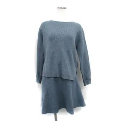 ジルスチュアート JILL STUART セットアップ ニット 長袖 リボン フレア スカート ミニ コットン F ブルー 青 /KT1